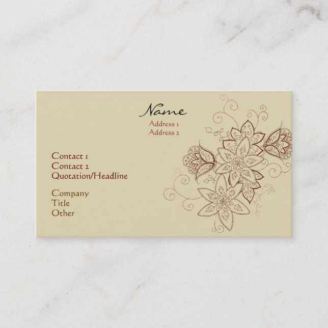 Tulip Tattoo Business Cards (Sand) (Front)