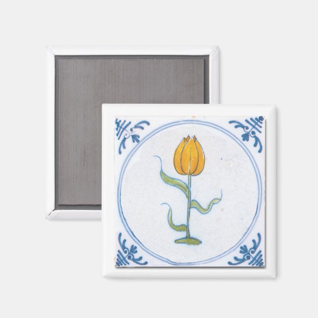 Tulip Tile Art with Blue and White Magnet (Front/Back)