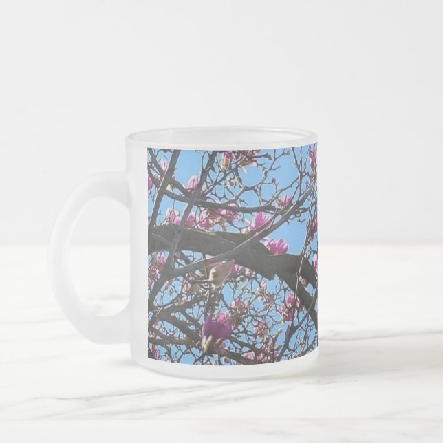 Tulip Tree in Bloom Frosted Glass Coffee Mug (Left)