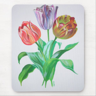 Tulip Trio Colourful Artistic Flowers Mouse Pad