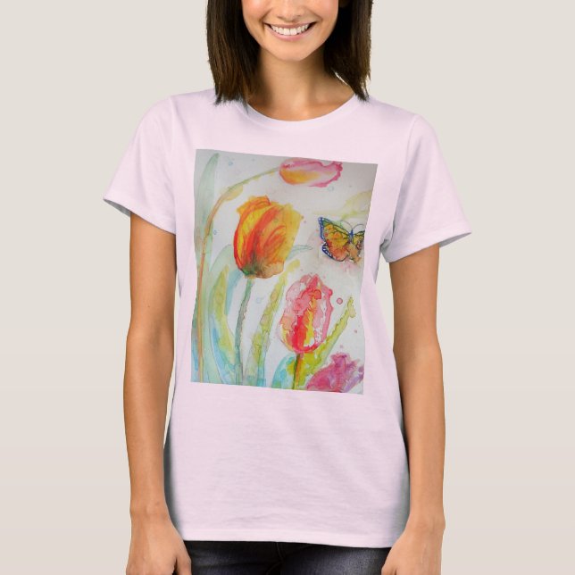 Tulip Watercolor floral flowers Womens T Shirt (Front)