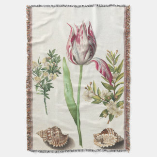 Tulip with Shells Botanical Illustration Throw Blanket