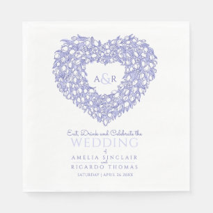 Tulip wreath ink drawing monogram wedding blue napkin