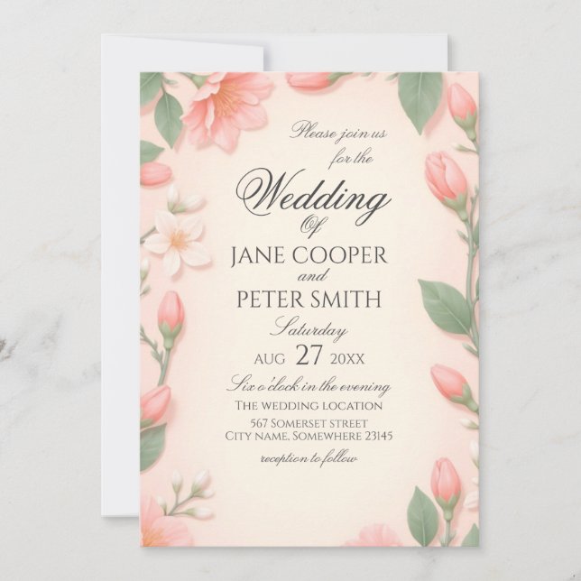 Tulips and blossoms floral Wedding Invitation (Front)
