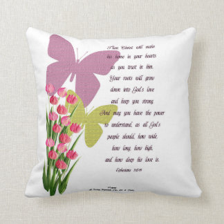 Tulips and Butterflies Pillow with Scripture