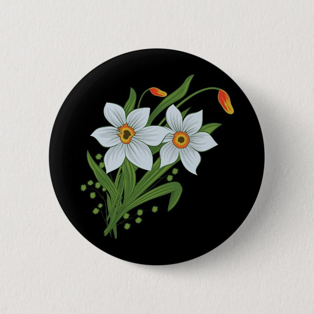 Tulips and Daffodils Flowers Black Background 6 Cm Round Badge (Front)