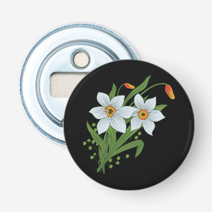Tulips and Daffodils Flowers Black Background Bottle Opener