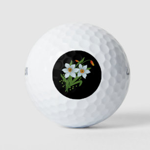 Tulips and Daffodils Flowers Black Background Golf Balls