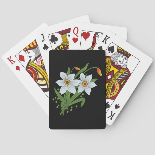 Tulips and Daffodils Flowers Black Background Playing Cards (Back)