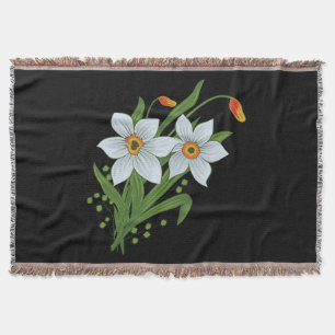 Tulips and Daffodils Flowers Black Background Throw Blanket