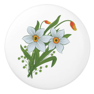 Tulips and Daffodils Flowers Ceramic Knob