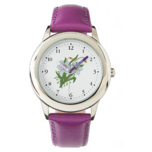 Tulips and Daffodils Flowers Clockface 1 Black Watch