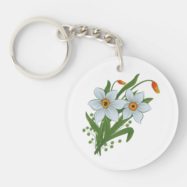 Tulips and Daffodils Flowers Key Ring (Front)