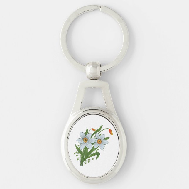 Tulips and Daffodils Flowers Key Ring (Front)