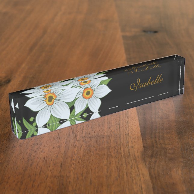 Tulips and Daffodils Personalised Name Black Nameplate (Side)