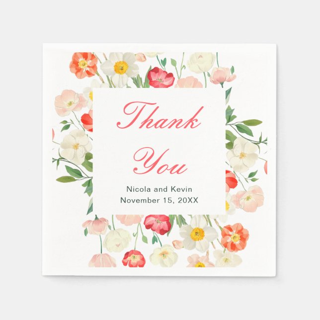Tulips and Daffodils Spring Wedding Napkin (Front)
