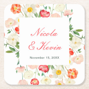 Tulips and Daffodils Spring Wedding Square Paper Coaster