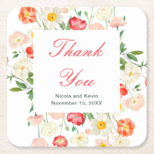 Tulips and Daffodils Spring Wedding Square Paper Coaster