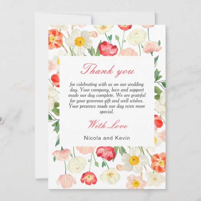 Tulips and Daffodils Spring Wedding Thank You Card (Front)