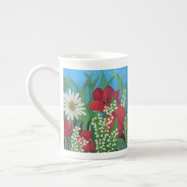 Tulips and Daisies Bone China Mug (Left)