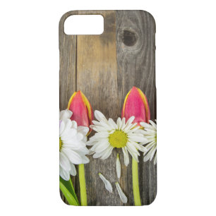 tulips and daisy on wood Case-Mate iPhone case