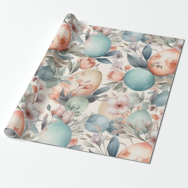 Tulips and Easter Eggs Wrapping Paper (Unrolled)