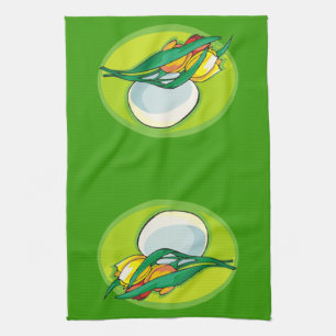 Tulips and Egg Green Tea Towel
