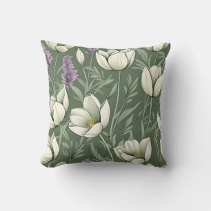 Tulips And Lavender On Green Cushion