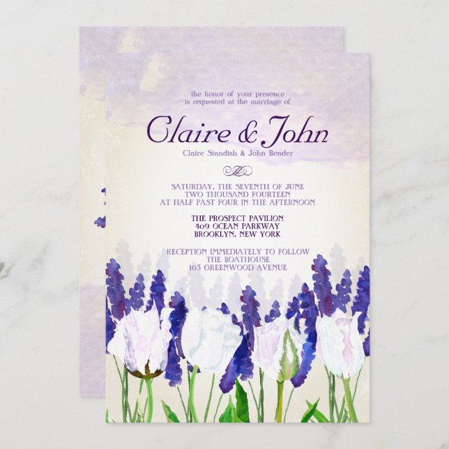 Tulips and Lavender Wedding Invitations (Front/Back)