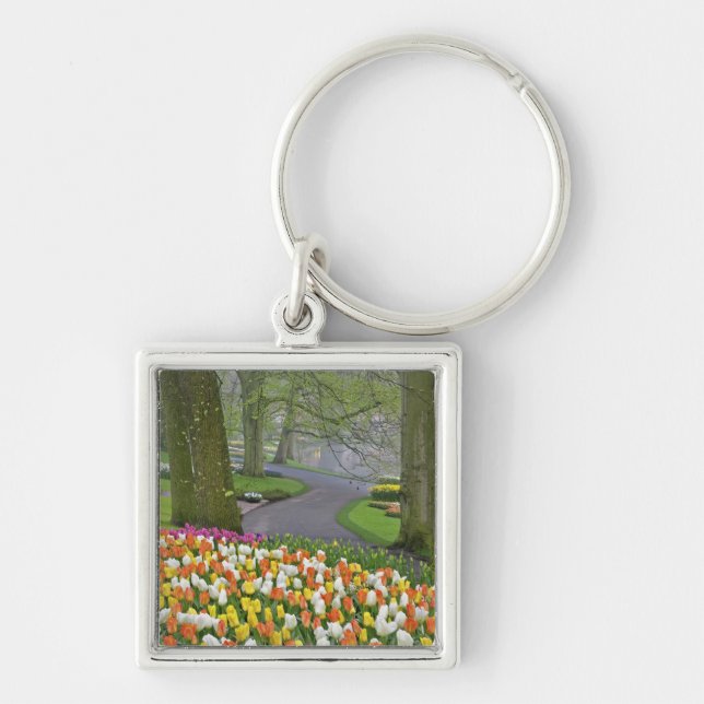 Tulips and roadway, Keukenhof Gardens, Lisse, Key Ring (Front)