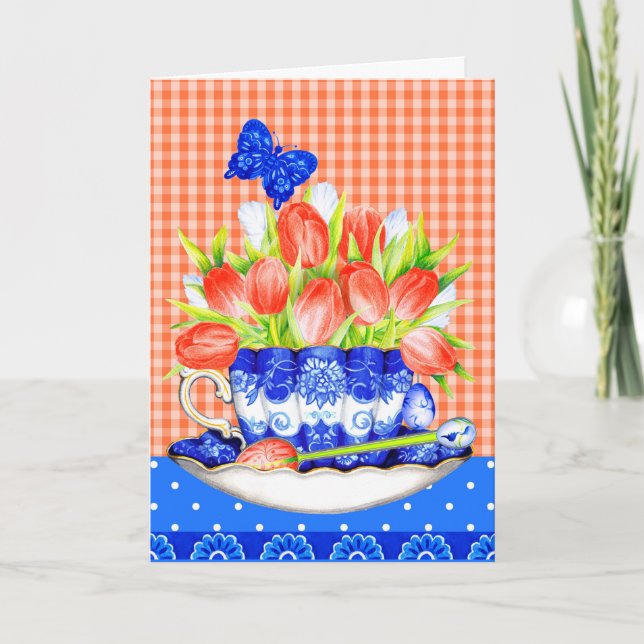 Tulips and Teacup Greeting Card (Front)
