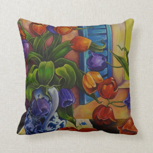 Tulips & Apples 16" X 16" Cotton Pillow