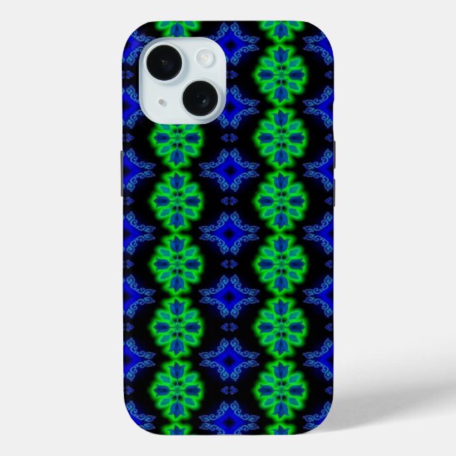 Tulips Artdeco in Retro style green blue black Case-Mate iPhone Case (Back)