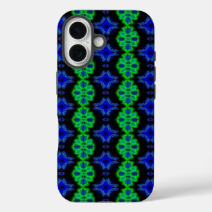 Tulips Artdeco in Retro style green blue black iPhone 16 Case