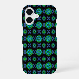 Tulips Artdeco in Retro style green blue black iPhone 16 Case