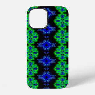 Tulips Artdeco in Retro style green blue black iPhone 12 Case