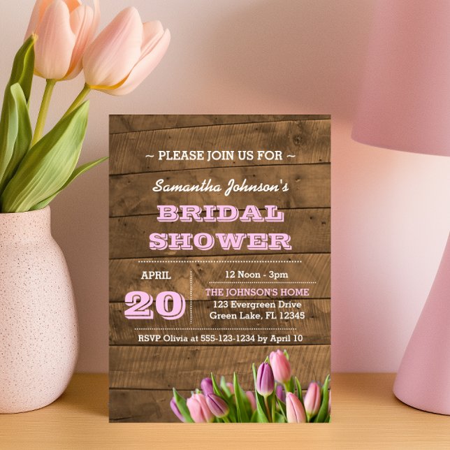 Tulips & Barnwood Bridal Shower Invitations (Creator Uploaded)