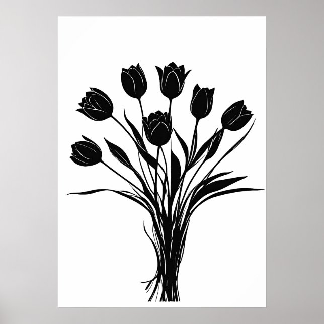 Tulips black and white flower art poster (Front)