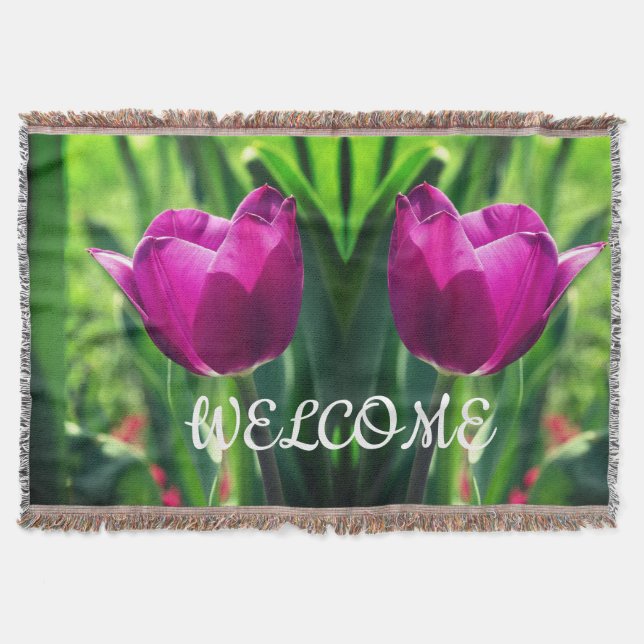 Tulips Blossoms, Welcome Throw Blanket (Front)