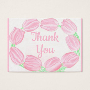 Tulips Border Pink Floral Thank You Card