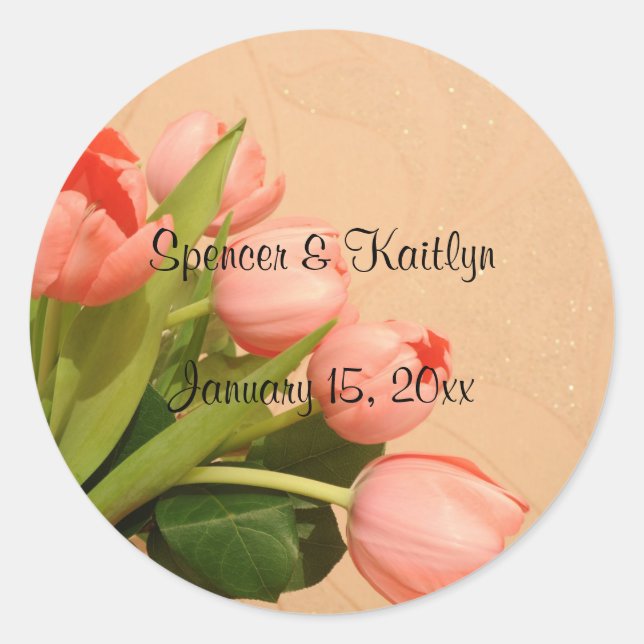 Tulips - Bouquet of Peach-Coloured Tulips Classic Round Sticker (Front)