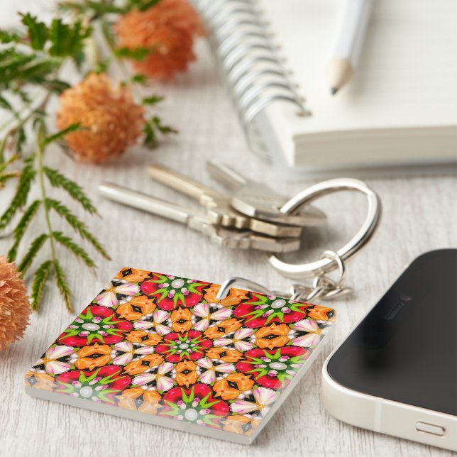 Tulips Bouquet Pattern Key Ring (Front Right)