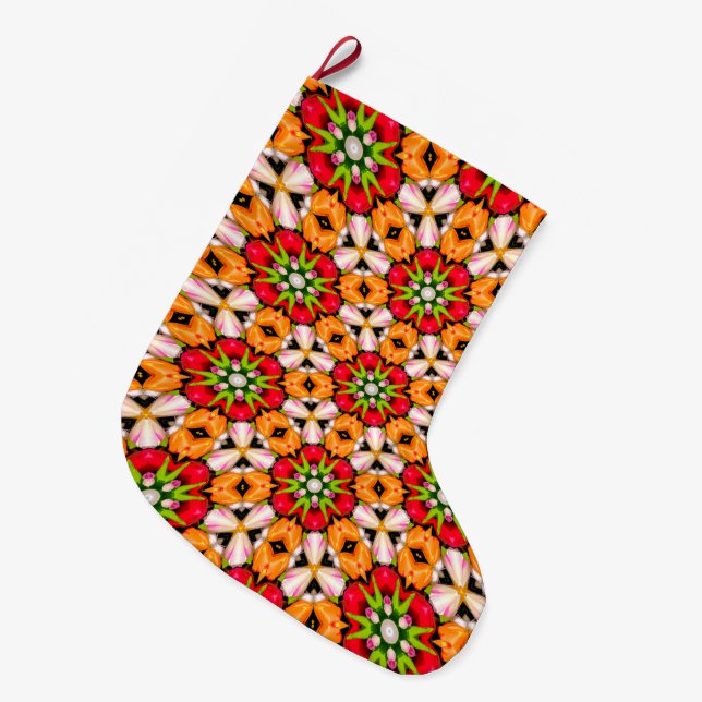 Tulips Bouquet Pattern Large Christmas Stocking (Front (Hanging))