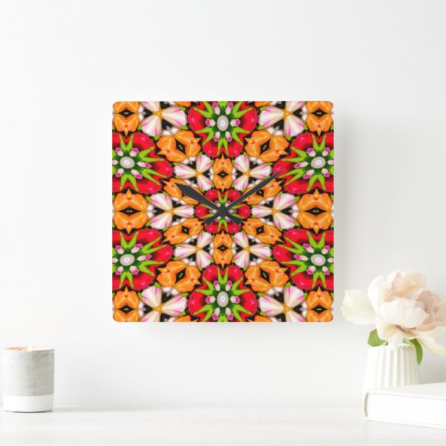 Tulips Bouquet Pattern Square Wall Clock (Home)