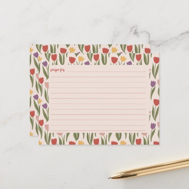 Tulips Bridal Shower Recipe Card (Front/Back In Situ)