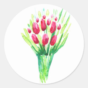 Tulips bright customised sticker. Floral colourful Classic Round Sticker