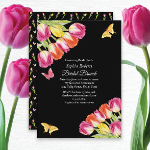 Tulips & Butterflies Black Bridal Brunch  Invitation