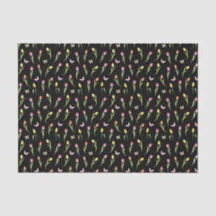 Tulips & Butterflies Black Pattern  Tissue Paper