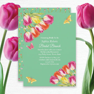 Tulips & Butterflies Green Bridal Brunch Party  Invitation
