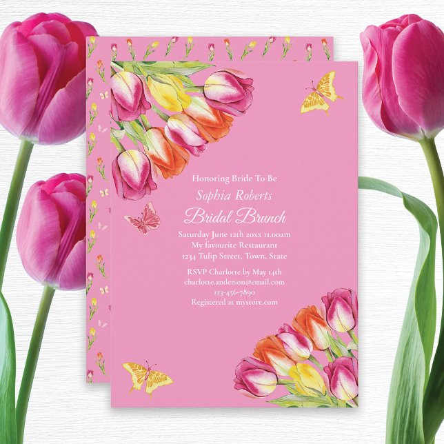 Tulips & Butterflies Pink Bridal Brunch   Invitation (Creator Uploaded)